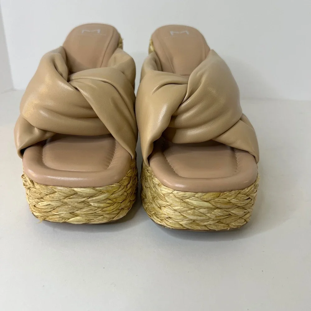 Marc Fisher LTD Navina‎ Leather Platform Wedge Espadrille Sandals Puffy Knot 7.5